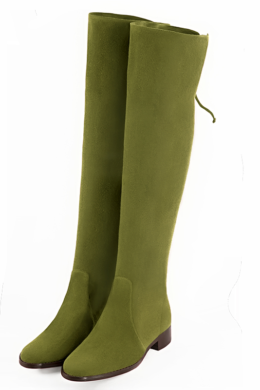 Pistachio green matching thigh-high boots and belt. View of thigh-high boots - Florence KOOIJMAN